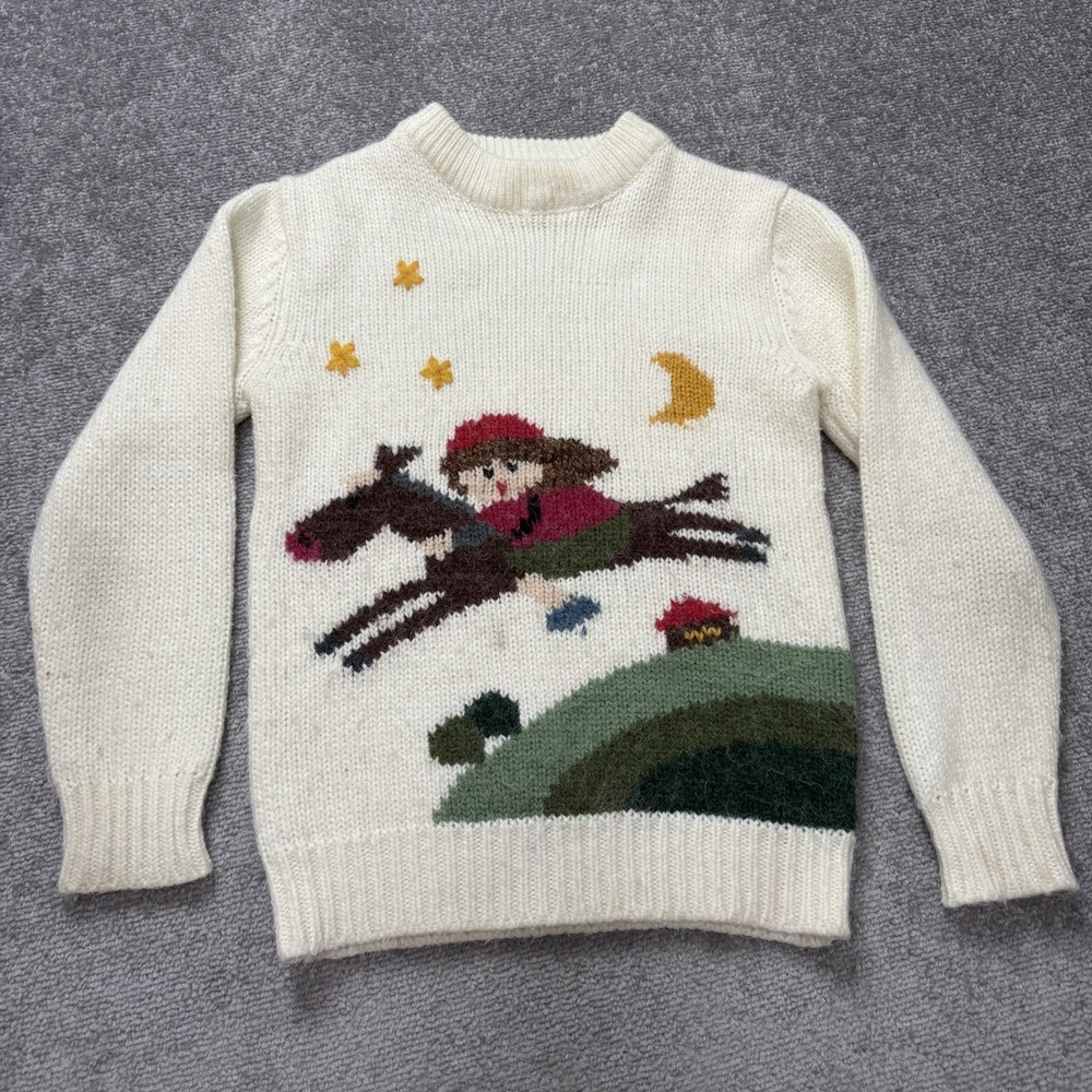 Girls Youth Knit Sweater Riding Pony Horse Cream CUTE Size 12/small